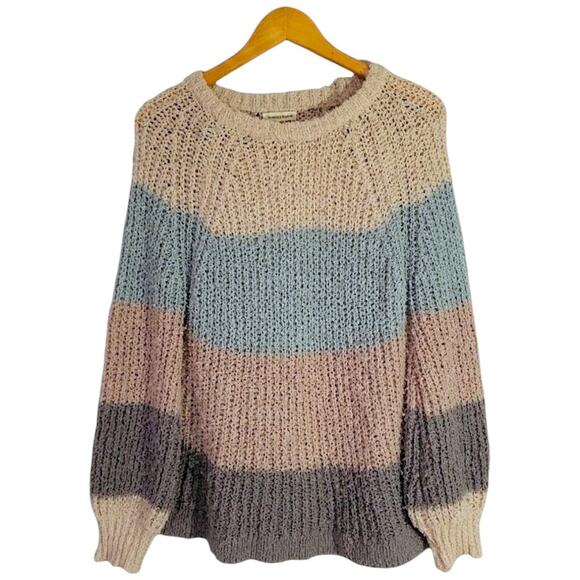 Fuzzy Multi Color Block Striped Soft and Warm Oversized Sweater Womens Size S - Picture 1 of 6